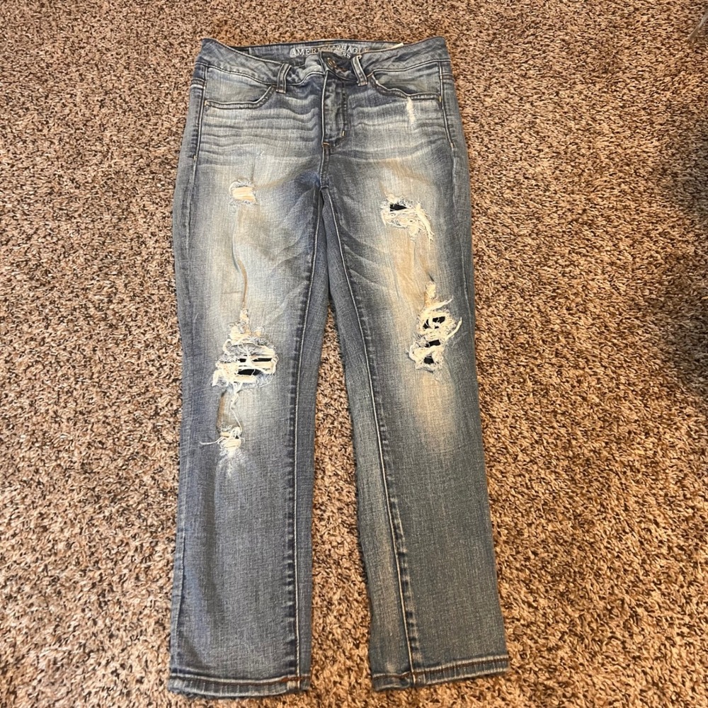 American Eagle‎ Hi-Rise Jegging Crop Jeans Size 6 Ripped Distressed Denim